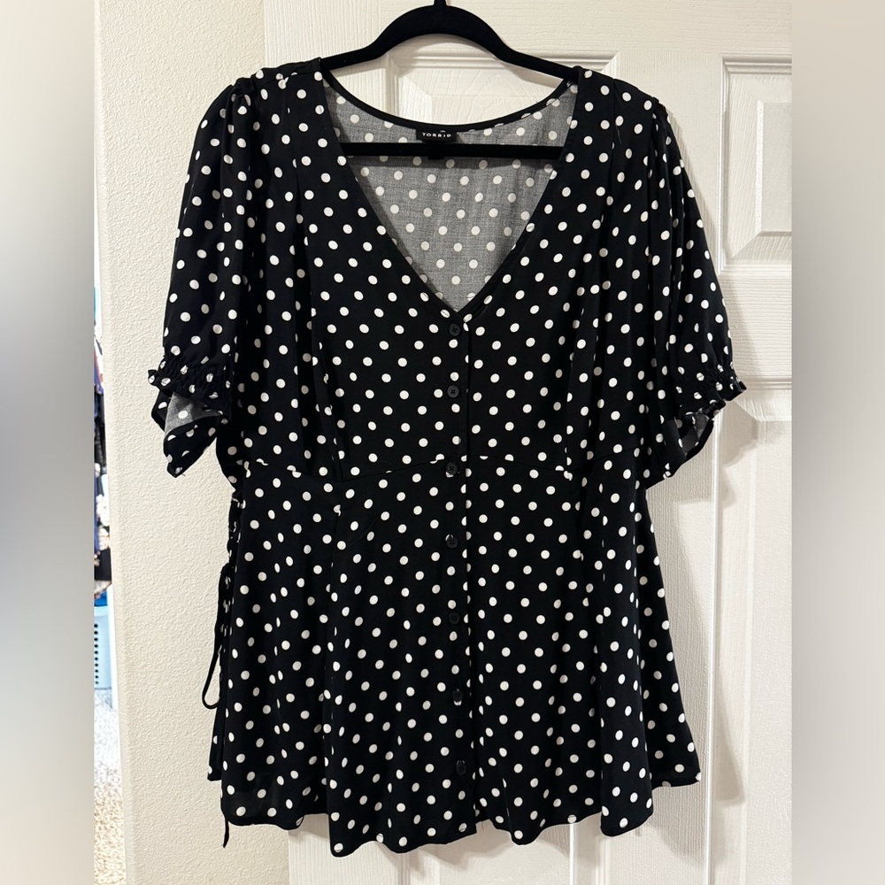 Torrid Black and White Polka Dot Blouse